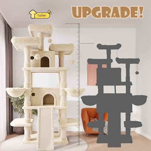 81 Inches Extra Large Cat Tree for Indoor Adult Cats (81in / Beige)
