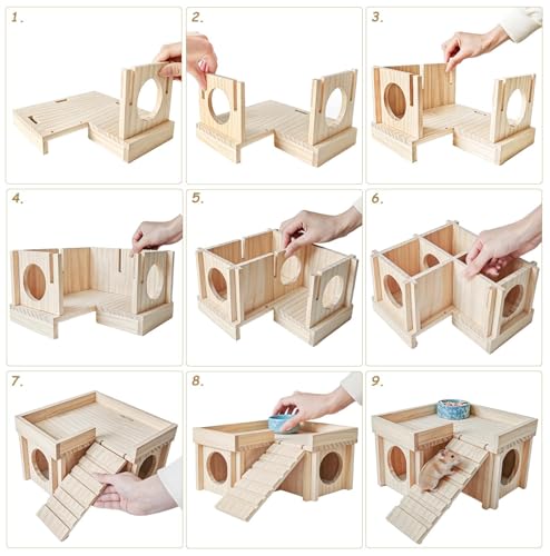 Wooden Hamster Hideout House with Platform