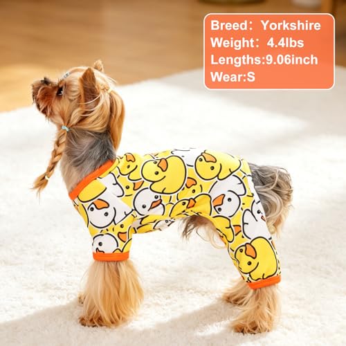 Dog Pajamas Pjs Spring Summer Dog Clothes for Small Dogs Girl (Duck Yellow / Small（3-5 lb))