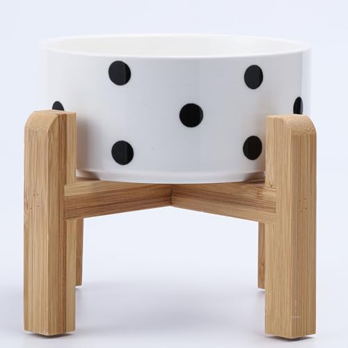 Elevated Raised Ceramic Dog Bowl for Small Breeds (Black Dot / 1.7 Cups - Small)