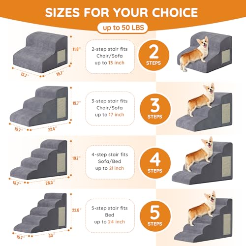 Dog Stairs for Small Dogs 11.8" H (Grey / 2-Step 11.8"H)