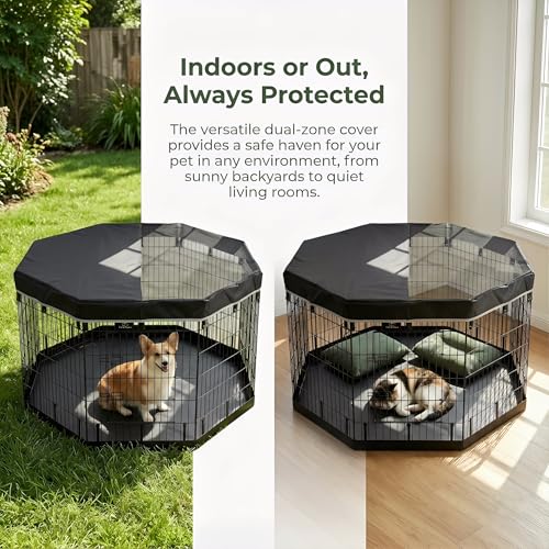 Octagonal Playpen Top Cover for 24" Side Metal Pet Pen (Black / No Pen: 00-Inch High)