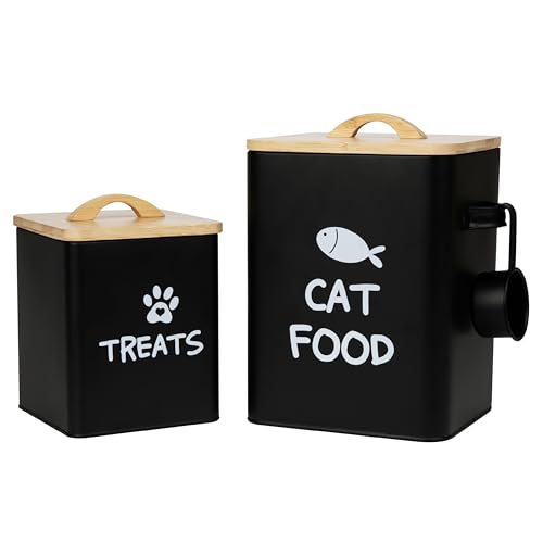 Airtight Cat Food Storage Container with Bamboo Lid & Scoop (Matte Black)