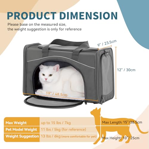 Airline Approved Pet Carrier for Small Dogs & Cats (Grey / 19.0"L x 9.5"W x 12.0"H)