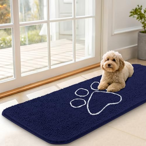 Dog Door Mat for Muddy Paws 47x17 (Navy Blue / 47" X 17")