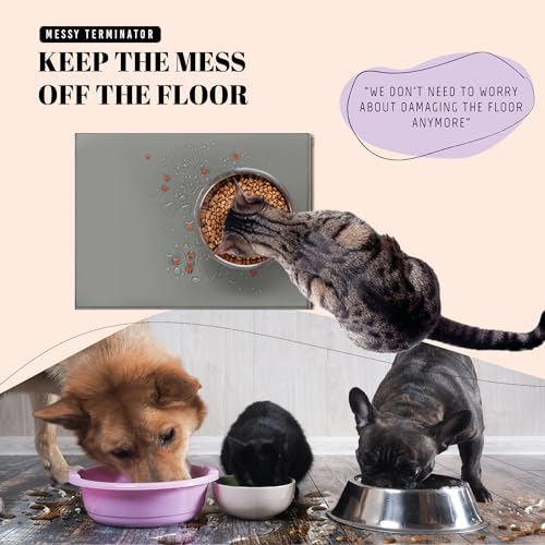 18x10 Waterproof Silicone Dog Food Mat (Grey / 18" x 10")