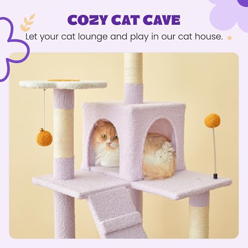 Flower Cat Tree for Indoor Cats (63.8 in / Purple)