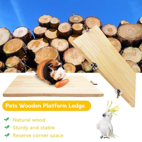 2PCS Chinchilla Wooden Platform Ledge 13 × 8 ’’ Large Bird Perch Stand Shelf Platform for Ferret Bunny Guinea Pig Conure Hamster Parrot Macaw Cockatiel (13 × 7.9 inch)