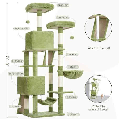 Cat Tree 71'' Tower for Large Cat with Scratching Post (71 inches / Green)