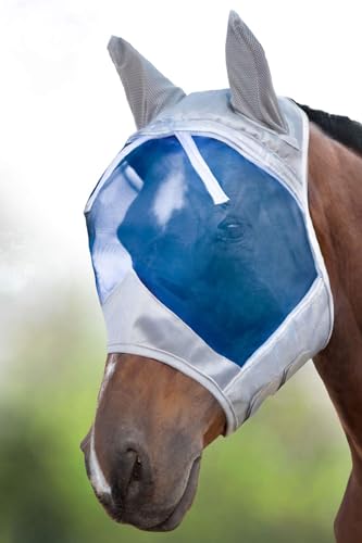 CareMaster Ergonomically Designed Thick Fleece Padding Fly Mask Half Face Hawaiian Blue (Silver/Blue / Extra Full (X-Large))