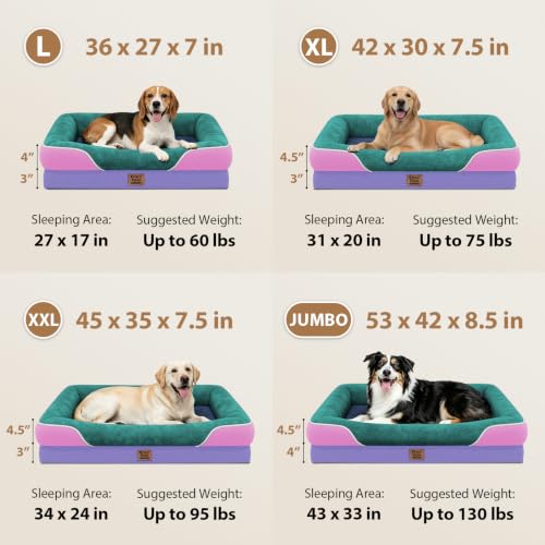 Waterproof Orthopedic XL Dog Bed for Large and Extra Large Dogs (Sage Lavender / 42"L x 30"W x 7.5"Th)