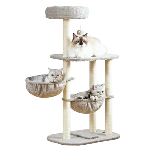 Small Cat Tree Tower with Lots of Scratching Posts (42 inches / Light Grey1)