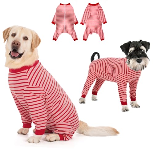 Dog Onesie Surgery Recovery Suit for Large Medium Bodysuit Dogs Pajamas PJS Full Body for Shedding (X-Large / Red Pink)