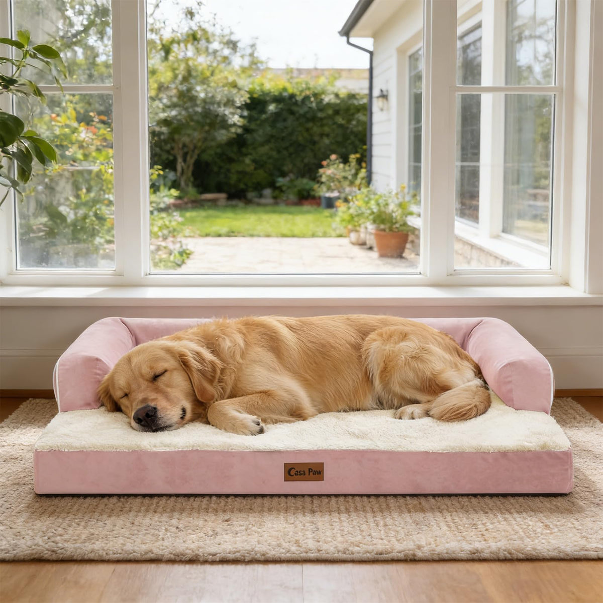 Orthopedic Washable Dog Bed for Large Dogs (Pink / 36.0"L x 27.0"W x 7.0"Th)
