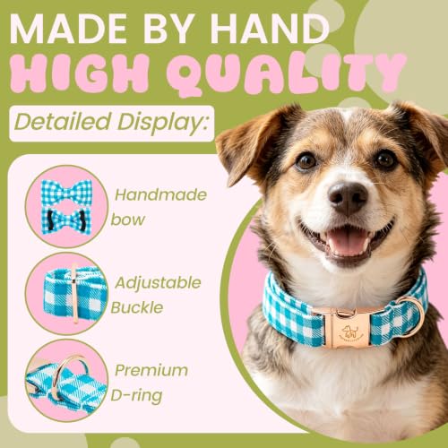 Dog Collar Boy Blue Gingham Plaid Dog Collar with Bow (Blue Gingham Plaid / Small (Pack of 1))