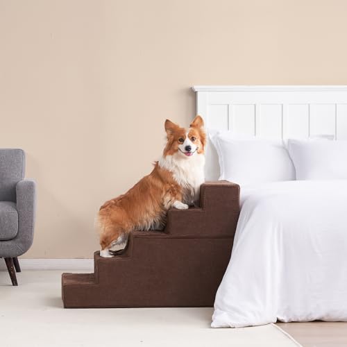Dog Stairs for High Bed 25" H (Brown / Extra Wide 17.7" x 35" x 25")
