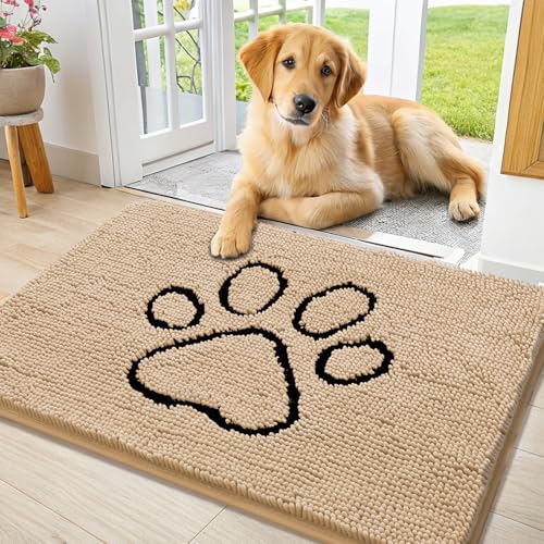 Dog Door Mat for Muddy Paws (36"X24" / Beige and Black)
