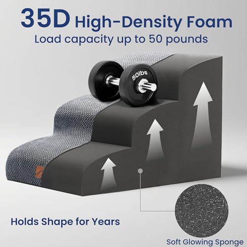 Dog Stairs for Small Dogs (Grey / 3-Step (22.4"D x 15.7"W x 15.7"H))