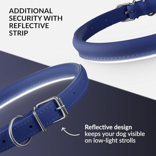 Tangle Free Reflective Leather Dog Collar (Deep Blue / XS)