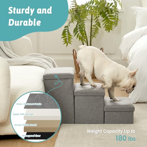 Dog Stairs with Storage (Grey / 28.5"L x 17"W x 16.7"H)