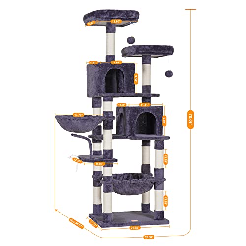 Cat Tree 70 inches Tall Cat Tower for Indoor Large Cats HCT032G (70.08 inch / Smoky Gray)