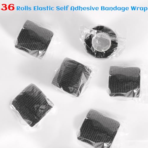 36 Rolls Black Elastic Self Adhesive Bandage Wrap 2 Inch (2 Inch-36 Count Black)