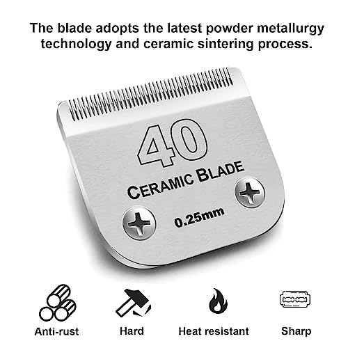 40 Blade Dog Grooming Blades Compatible with Andis (2pc 40:1/100''(0.25mm))