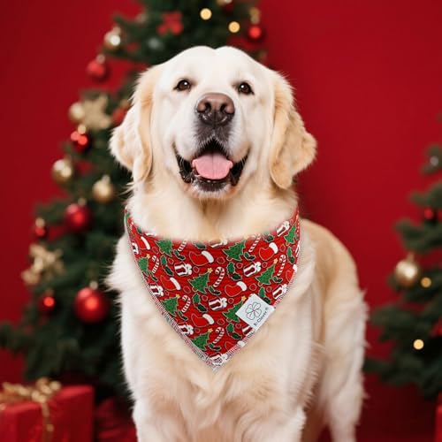 Christmas Dog Bandanas & Matching Scrunchie Set Green Red Dog Scarf Bibs Pet Bandana with Bow Tie for Medium Large Dogs Owner Mom Winter (red green xmas / Large)
