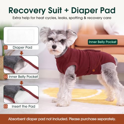 Recovery Suit for Dogs Cats (Large (Back:16.1-20.1'', Weight:23-48 Lb) / Burgundy Solid)