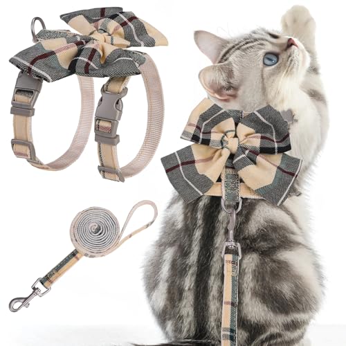 Cat Harness and Leash Set Escape Proof with Bow Knot (Beige)