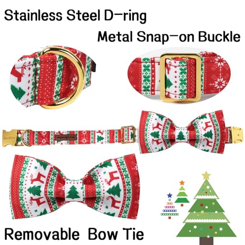 Christmas Day Dog Collar with Bow Christmas Tree Cotton Puppy Collars for Small Medium Large Dogs (Extra Small / red&green bow)