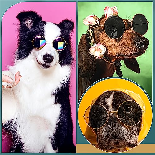Dog Sunglasses Round Metal Pet Eyewear (Gold, Black / Modern Style)