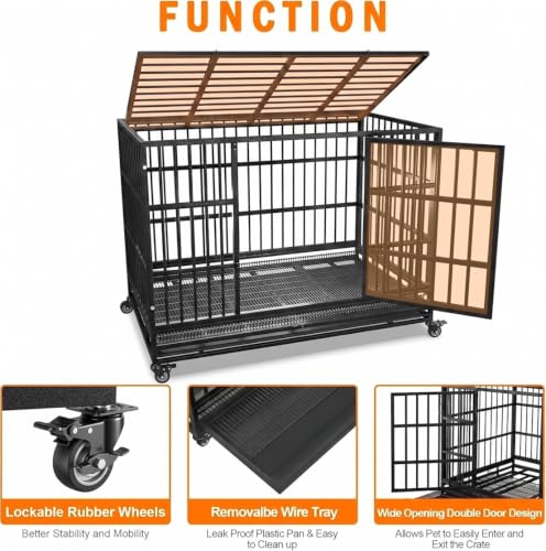 48 Inch Heavy Duty Dog Crate Cage with Wheels (Black)