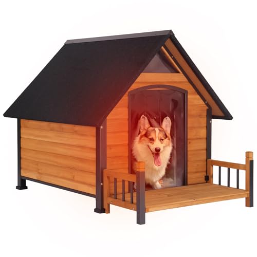 Extra Large Outdoor Dog House Weatherproof Winter Shelter with Chew (37.4"L Grey)