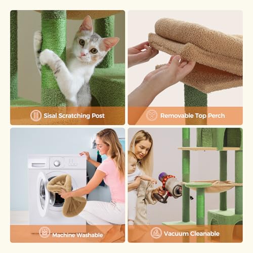 69" Cactus Cat Tower with Hammock & Scratching Posts (Green / 69 Inches)