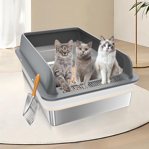 XXXL Stainless Steel Sifting Litter Box with Lid (XXXL:28''x20''x10'')