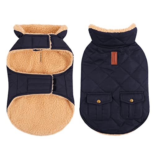 XL Warm Puffer Dog Jacket Ultra Thick Plush Quilting Winter Coat (X-Large / Dark Navy)