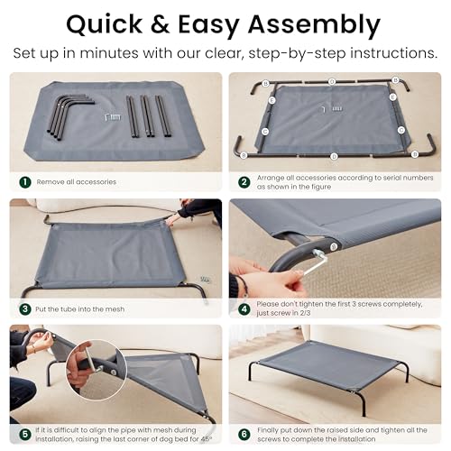 Elevated Cooling Dog Bed for Medium Dogs (Grey / 43" X 31.5" X 8")