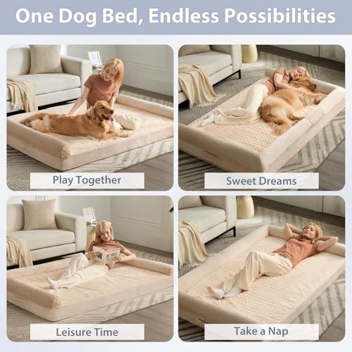 Orthopedic Washable Human Dog Bed for Adult & Dog Cozy Sleep (61"l x 43"w x 7"th / Beige)