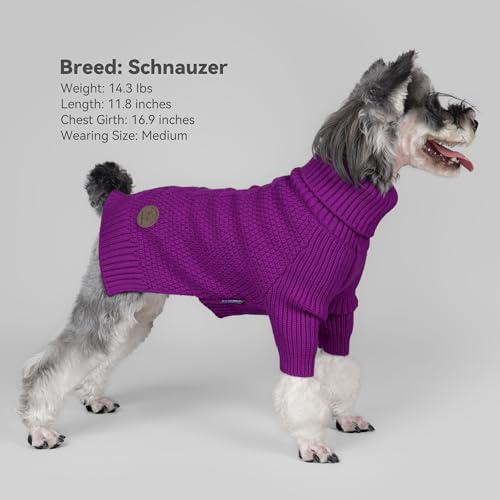 Dog Sweater Long Sleeve Knitted Turtleneck Pullover Warm Clothes (Purple / Medium)