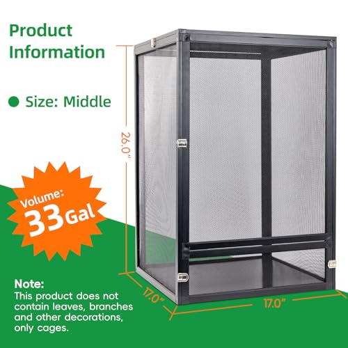 33 Gal Foldable Reptile Terrarium for Gecko & Dragon (26x17x17 Inch / Black)
