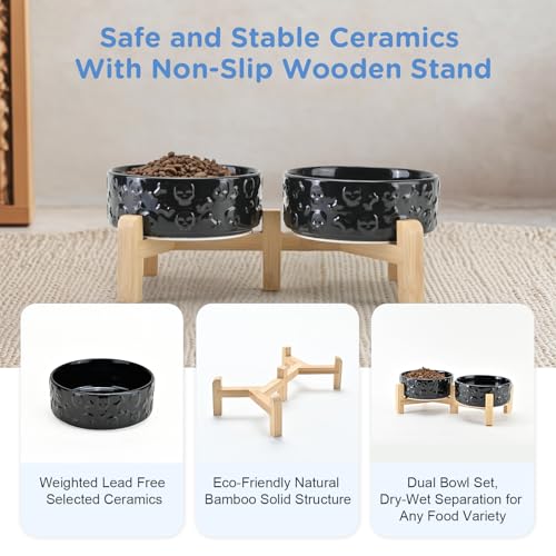 Elevated Dog Bowls Ceramic (5.1 in - 1.7 cups / Black- Skull)