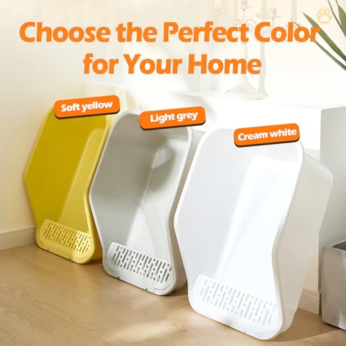 Large Cat Litter Box with High Sides (White)