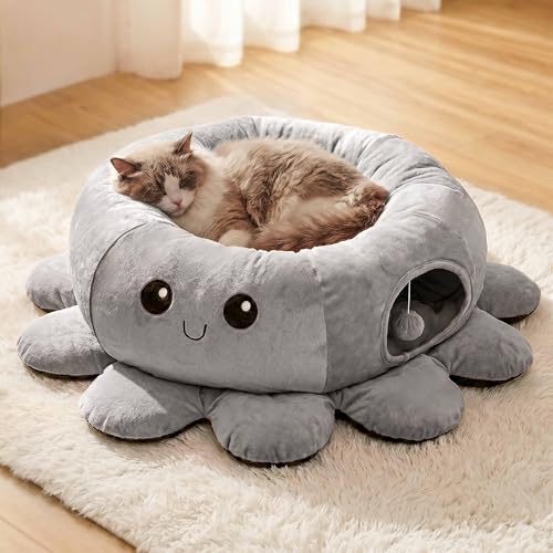Cat Tunnel Bed for Indoor Cats (Grey / Large)