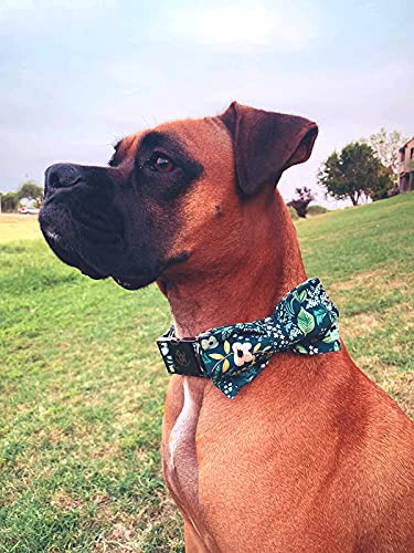 Dog Collar with Bow (Dark Blue Flower / Small (Pack of 1))