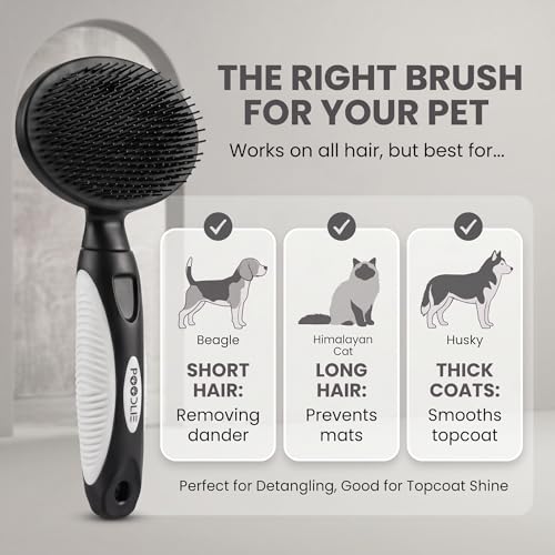 Round Bristle Pet Brush for Dogs and Cats (Black)