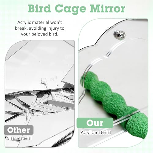 2 PCS Bird Mirror with Perch Resin Parakeet Perches Hanging Parrot Toys Interactive Bird Cage Accessories for Cockatiel Conure Lovebird Finch