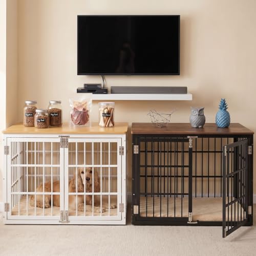 Dog Crate Furniture 42 Inch Indoor Crate for Large Dog Wooden Kennel (Black / 42.1"L x 30.0"W x 30.2"H)