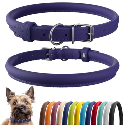 Tangle Free Rolled Leather Dog Collar (Purple / XXS)