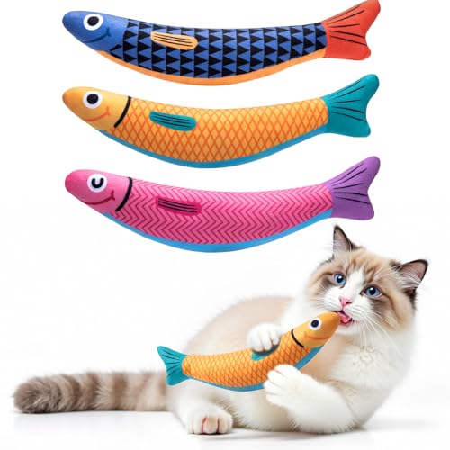 Interactive Cat Toys with[5000mg Premium A+Catnip &Silvervine][Baby Grade] Soft Chew Kicker Cat Toys for Indoor Cats & Kittens (Blue+Yellow+Pink)